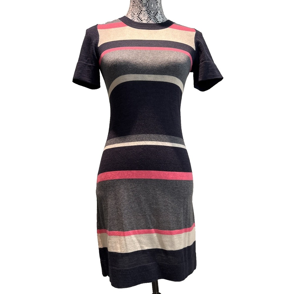 THEORY Stretchy 100% Wool Fine Knit Mini Dress P/TP striped preppy